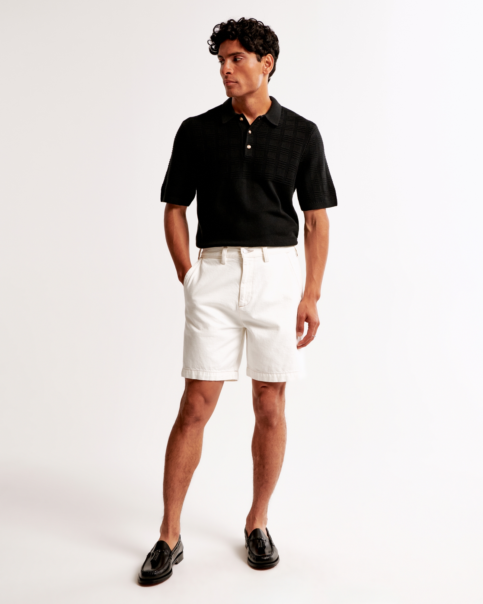 Textured Stitch 3-Button Sweater Polo