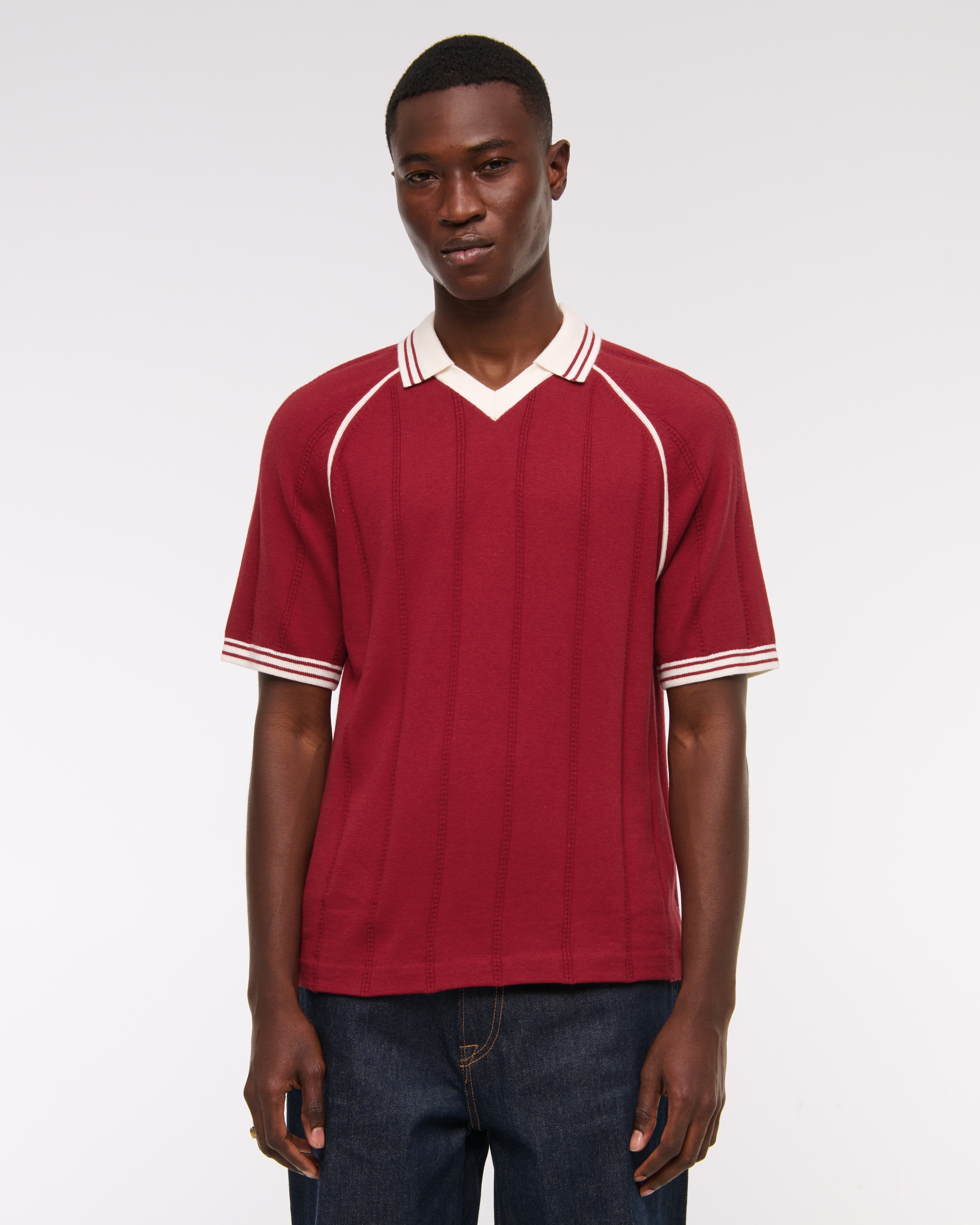 Abercrombie & Fitch Soccer Jersey-inspired Sweater In Burgundy