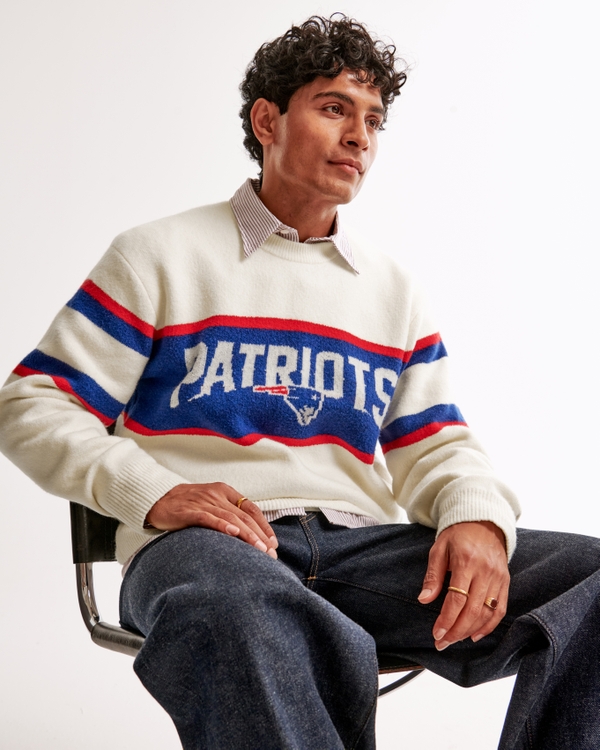 New England Patriots Crew Sweater, White Stripe