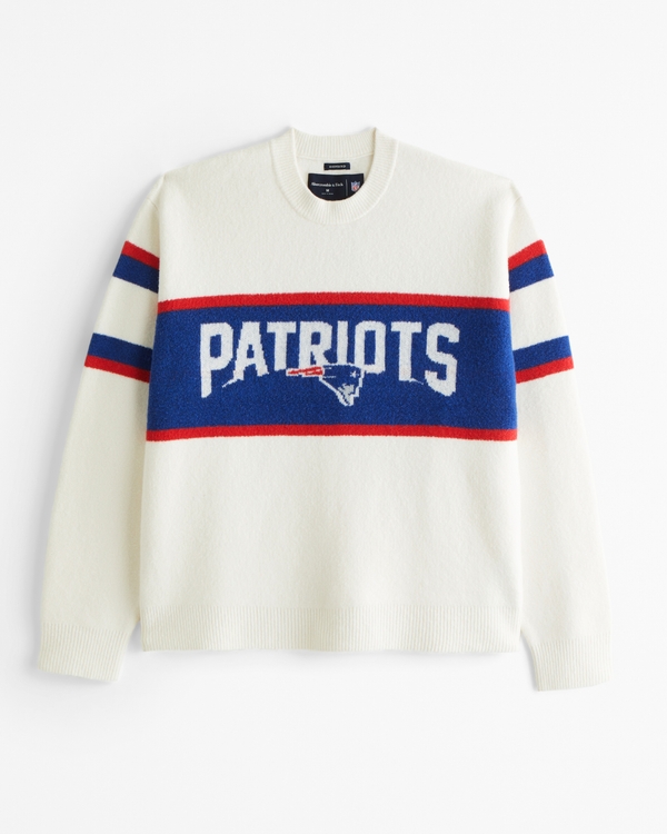 New England Patriots Crew Sweater, White Stripe - Patriots view 1