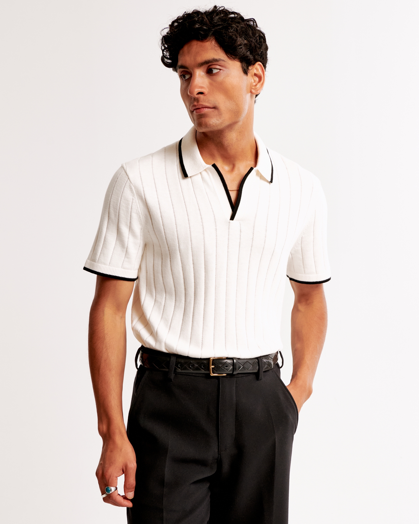 Classic Tipped Johnny Collar Sweater Polo