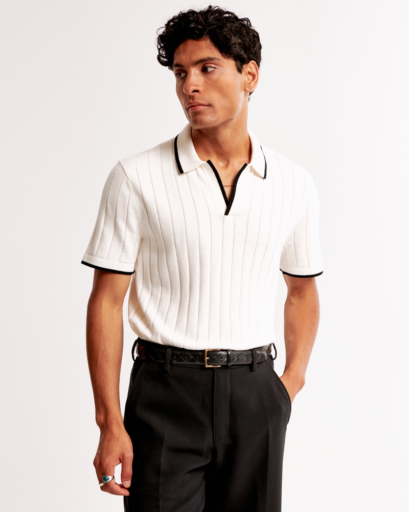 Classic Tipped Johnny Collar Sweater Polo