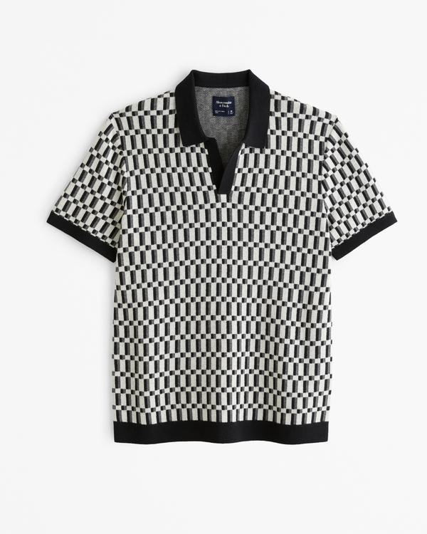 Geometric Johnny Collar Sweater Polo, White Pattern