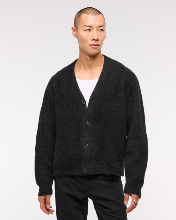 Fuzzy Cropped Cardigan, Black