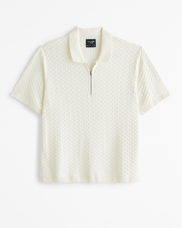 Cropped Half-Zip Sweater Polo, Cream