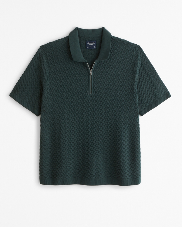 Cropped Half-Zip Sweater Polo, Dark Green