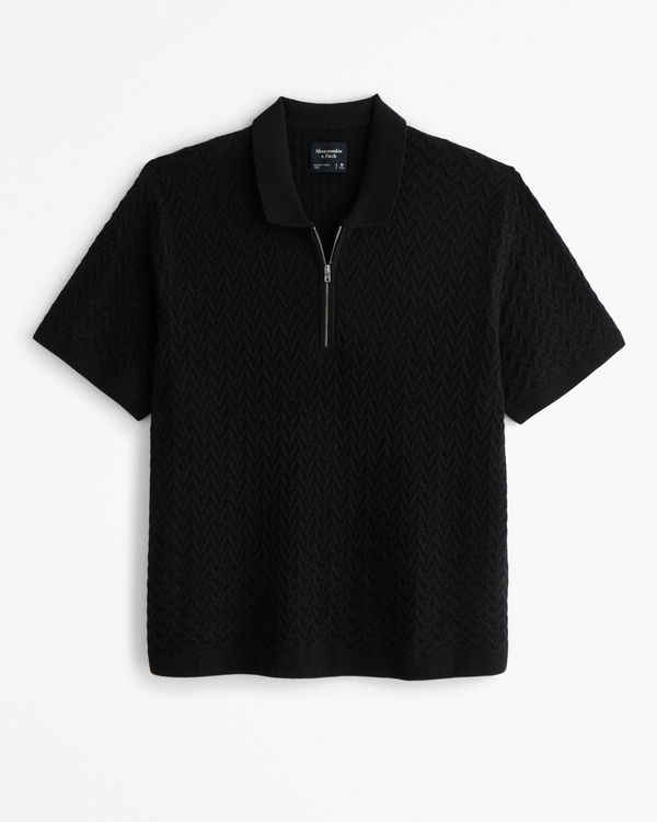 Cropped Half-Zip Sweater Polo, Black