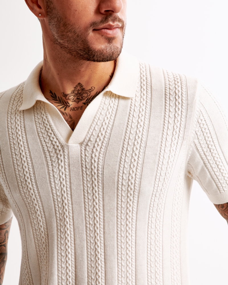 Cable Stitch Johnny Collar Sweater Polo