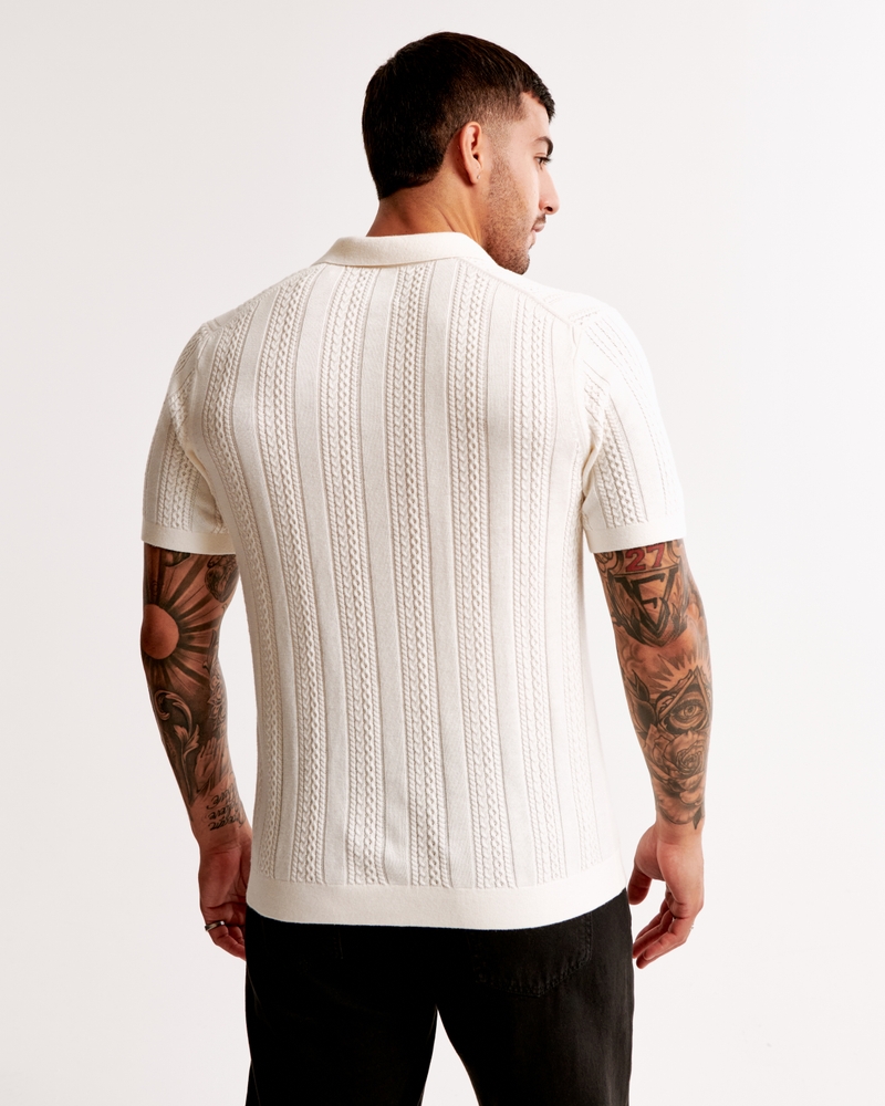 Cable Stitch Johnny Collar Sweater Polo