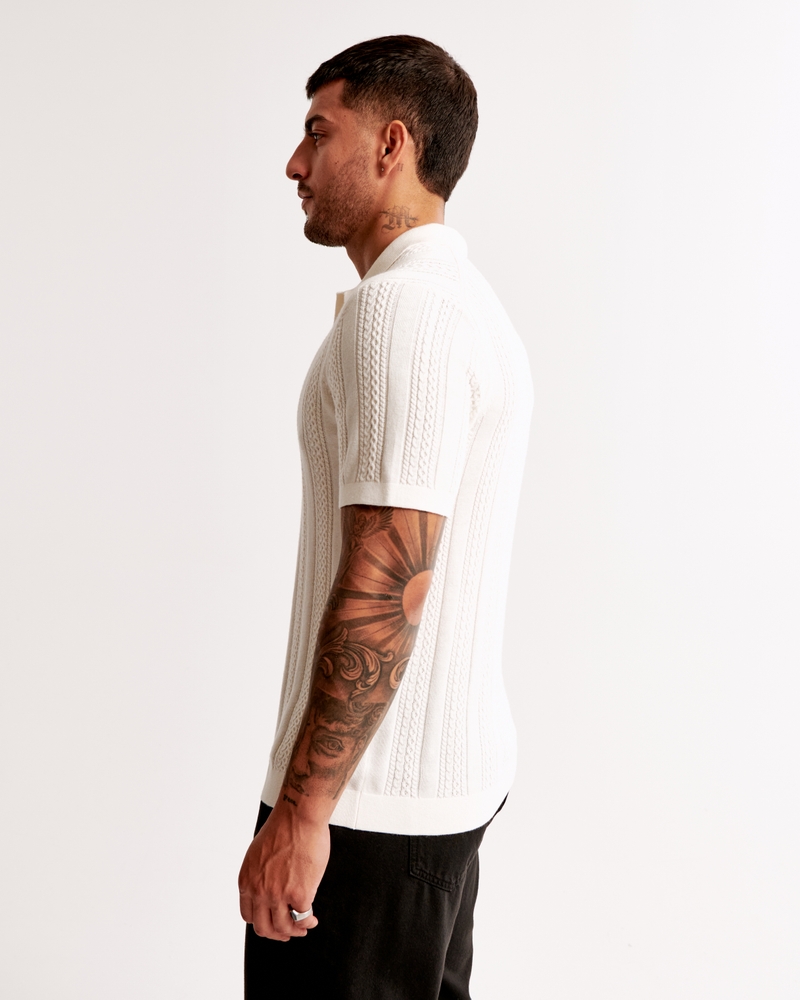 Cable Stitch Johnny Collar Sweater Polo