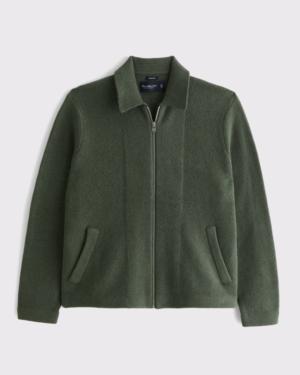 Cropped Sweater Shirt Jacket, Dark Green