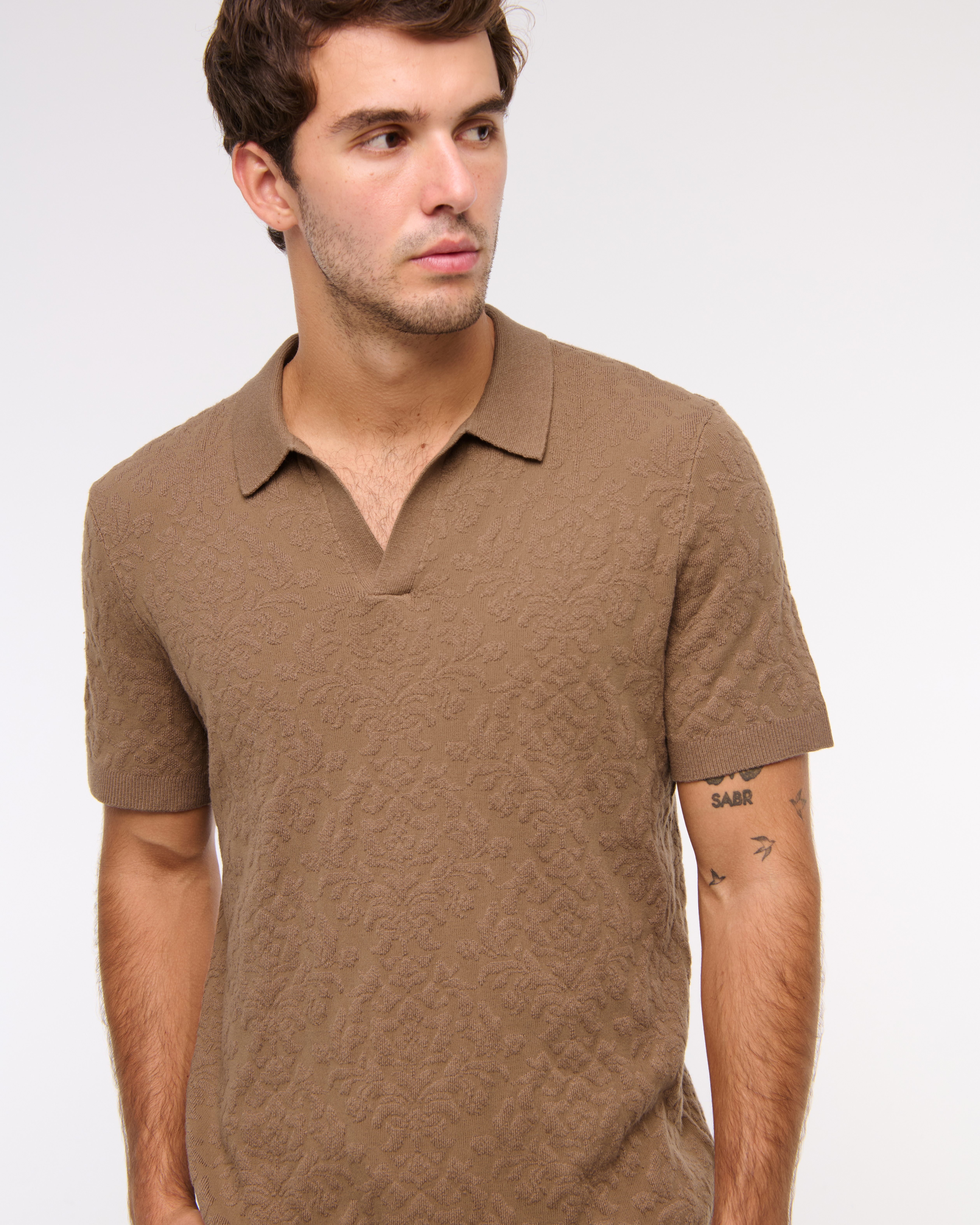 Men's Jacquard Pattern Johnny Collar Sweater Polo | Men's