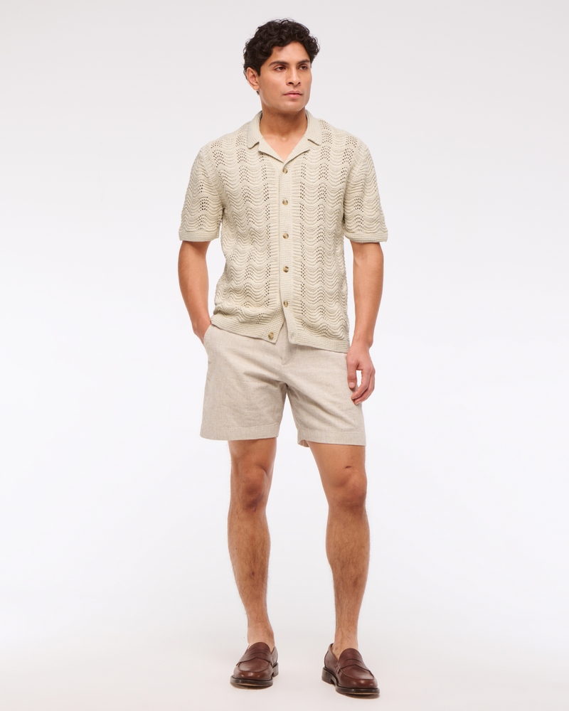 Wavy Crochet-Style Button-Through Sweater Polo