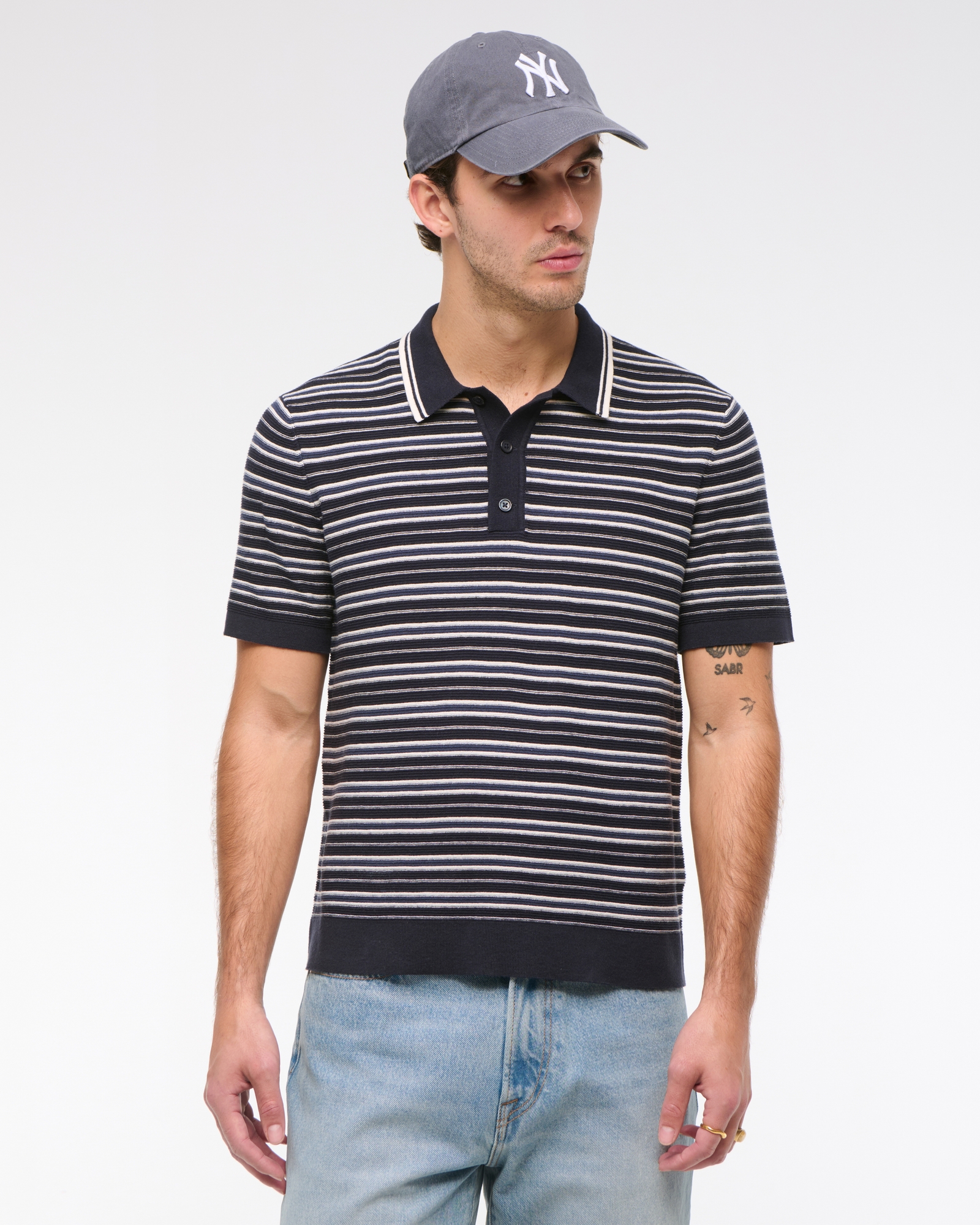 Striped 3-Button Sweater Polo