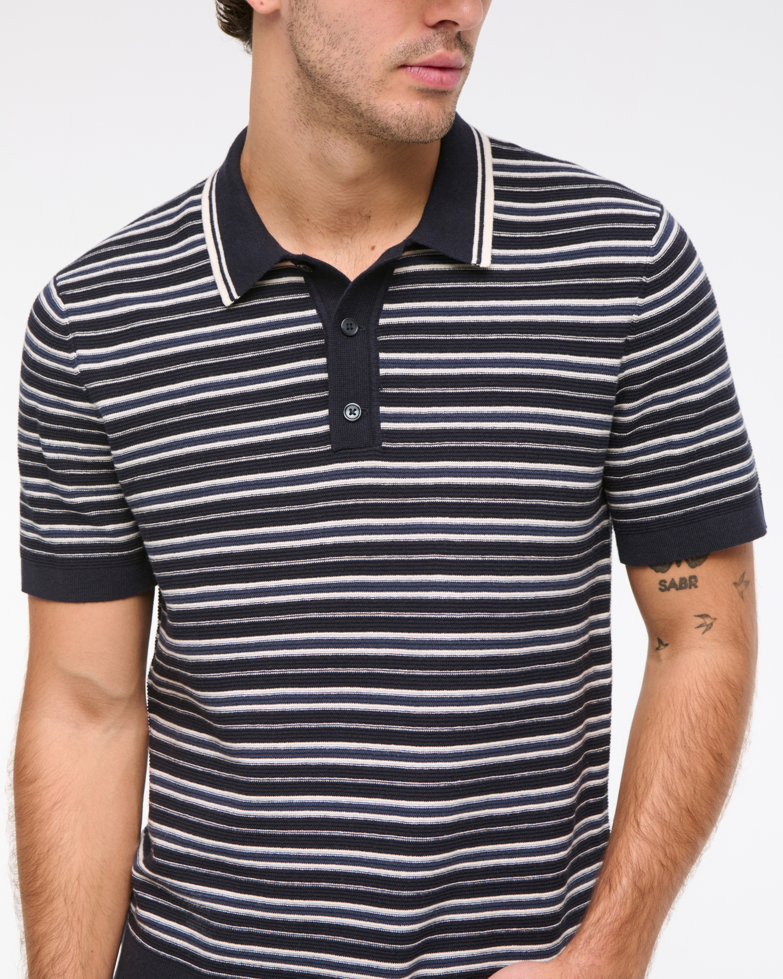 Striped 3-Button Sweater Polo