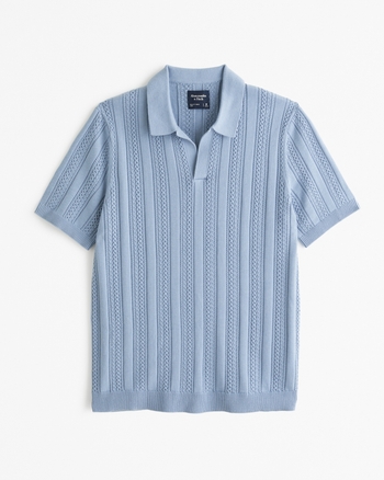 Men's Cable Stitch Johnny Collar Sweater Polo | Men's Sale ...