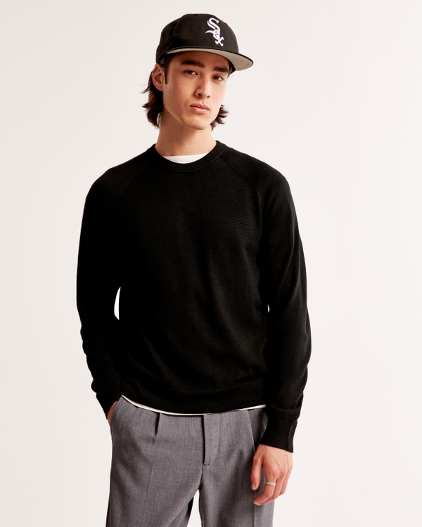 Merino Wool-Blend Crew Sweater, Black