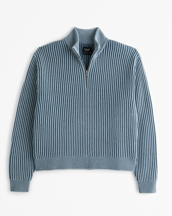 Oversized Quarter-Zip Sweater, Blue