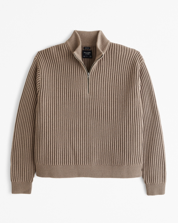 Oversized Quarter-Zip Sweater, Dusty Beige