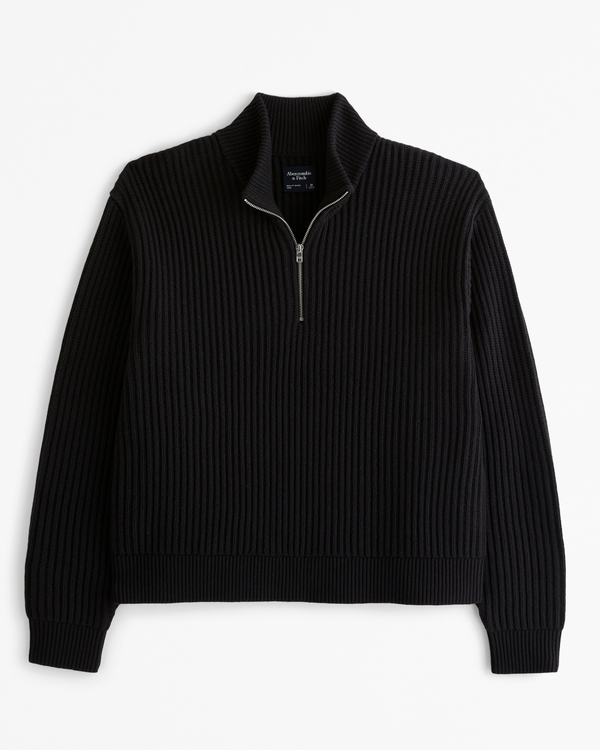 Oversized Quarter-Zip Sweater, Black