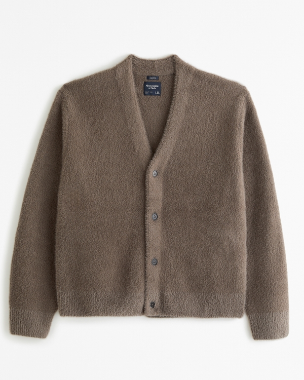 Fuzzy Cropped Cardigan, Brown
