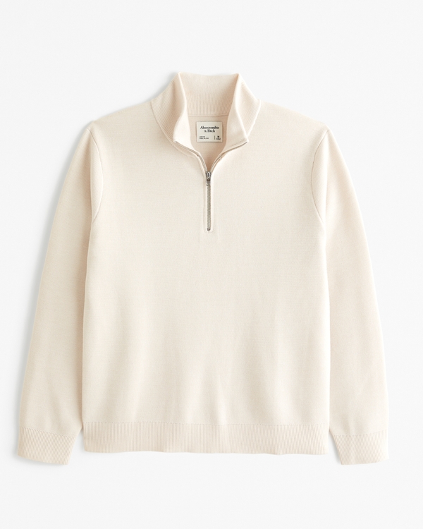 Merino Wool-Blend Quarter-Zip Sweater, Warm Beige