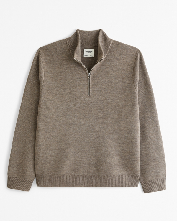 Merino Wool-Blend Quarter-Zip Sweater, Brown Heather
