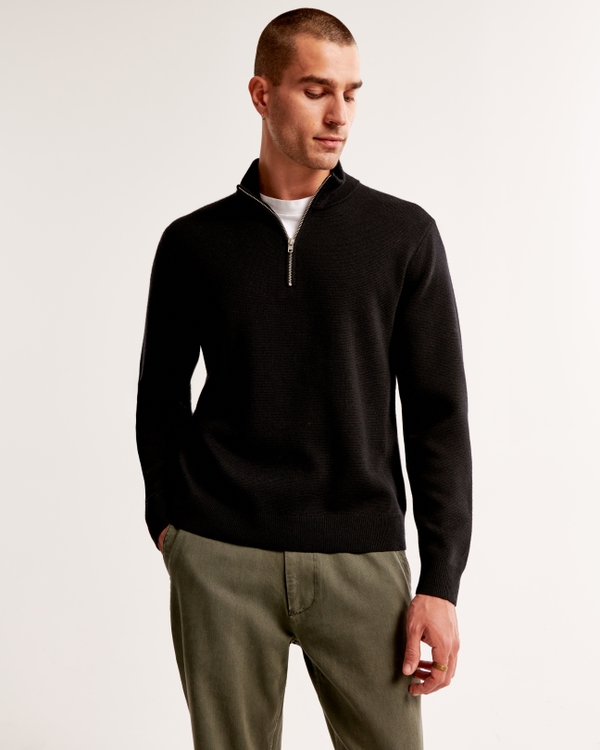 Merino Wool-Blend Quarter-Zip Sweater, Black