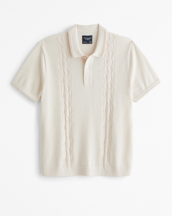 Merino Wool-Blend Cable 3-Button Sweater Polo