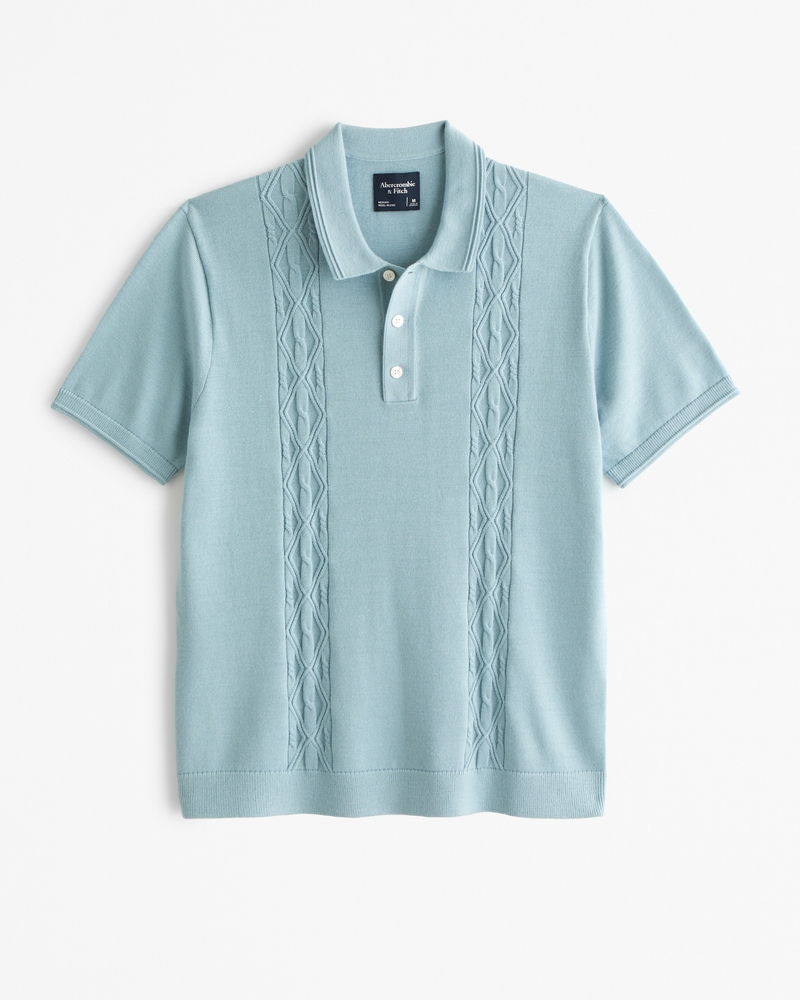Hombre Polo estilo sueter con 3 botones de punto de cable en mezcla de lana merino Hombre Liquidacion Abercrombie