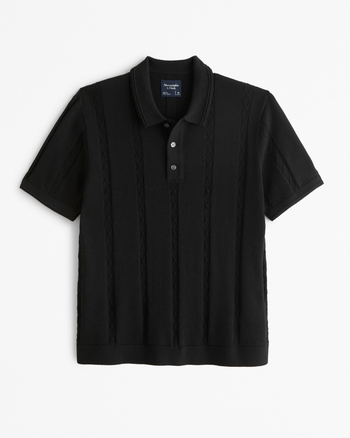 Men s Merino Wool Blend Cable 3 Button Sweater Polo Men s Tops Abercrombie