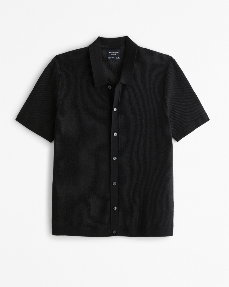 Plated Stitch Button Through Sweater Polo