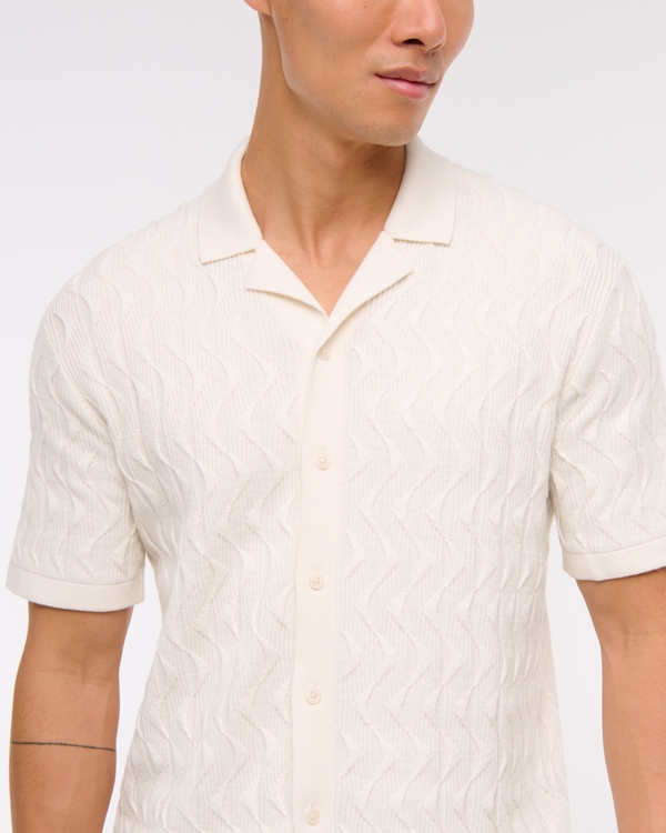 Geometric Stitch Button-Through Sweater Polo