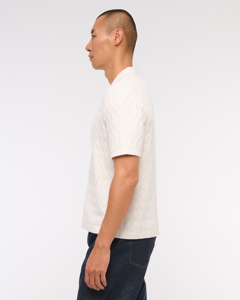 Geometric Stitch Button-Through Sweater Polo