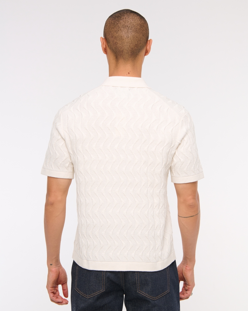 Geometric Stitch Button-Through Sweater Polo