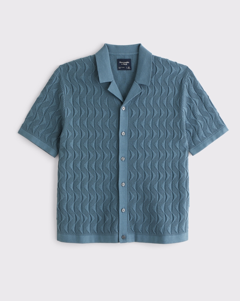 Geometric Stitch Button-Through Sweater Polo