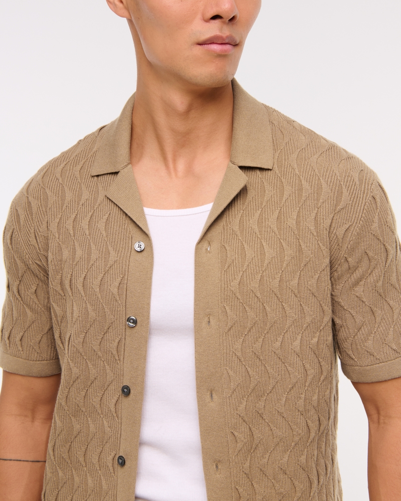 Geometric Stitch Button-Through Sweater Polo