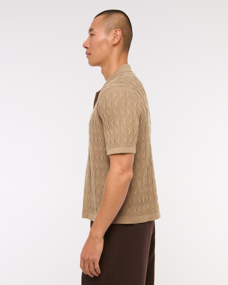 Geometric Stitch Button-Through Sweater Polo