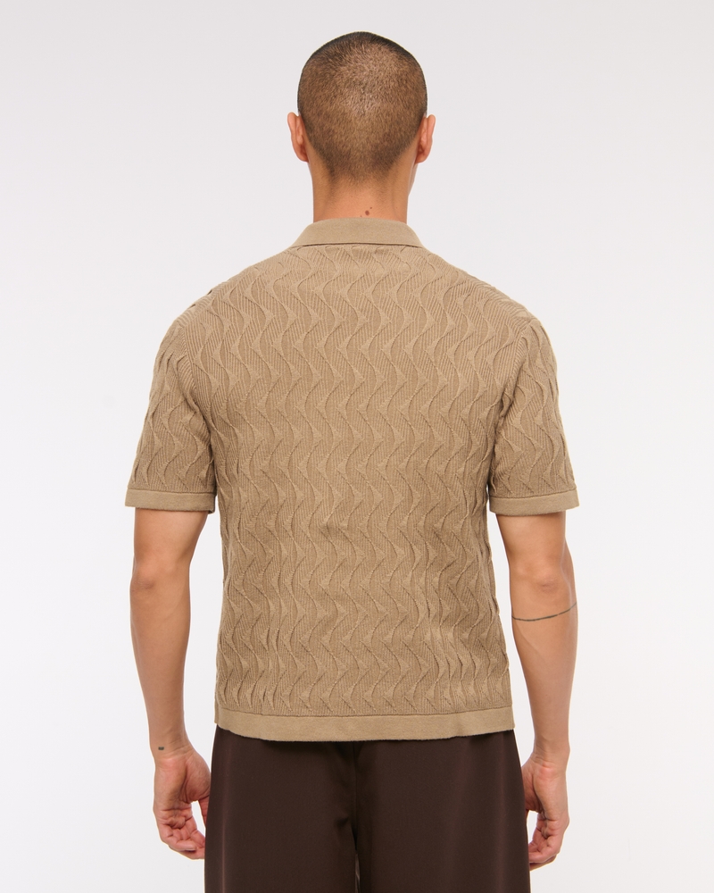 Geometric Stitch Button-Through Sweater Polo