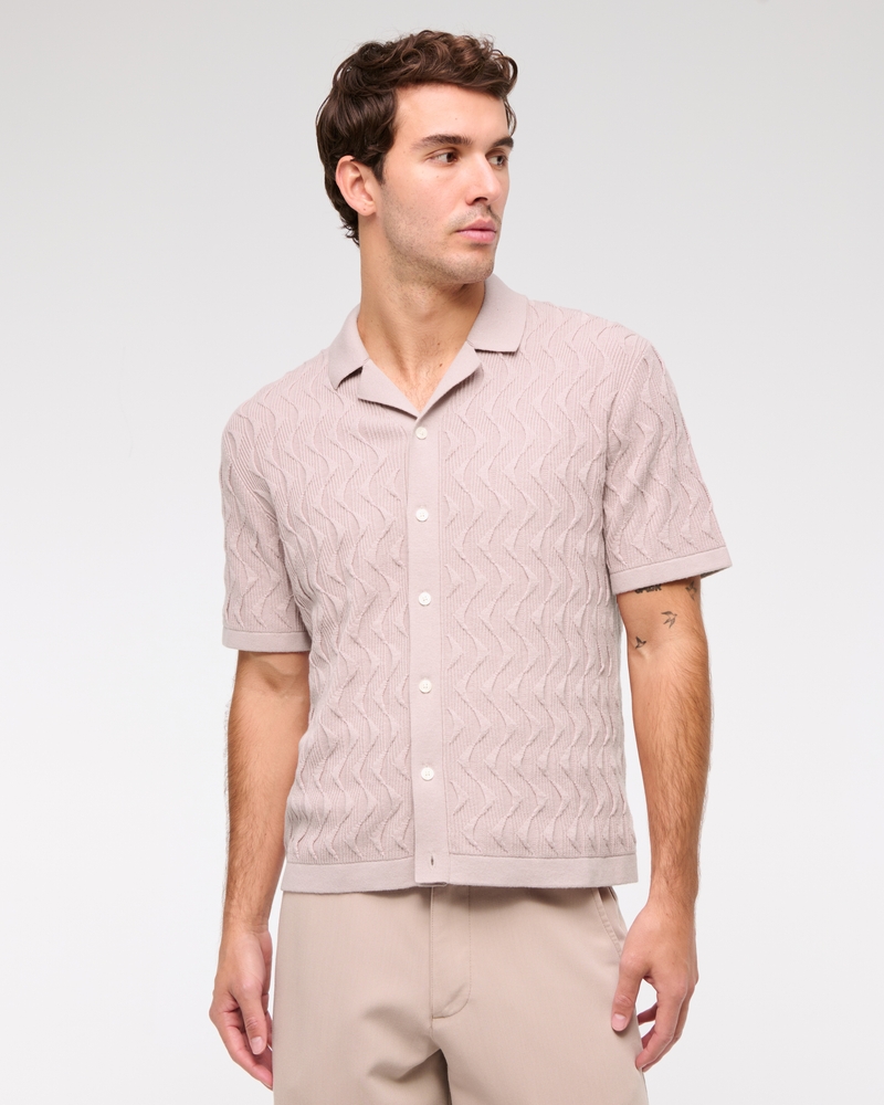 Geometric Stitch Button-Through Sweater Polo