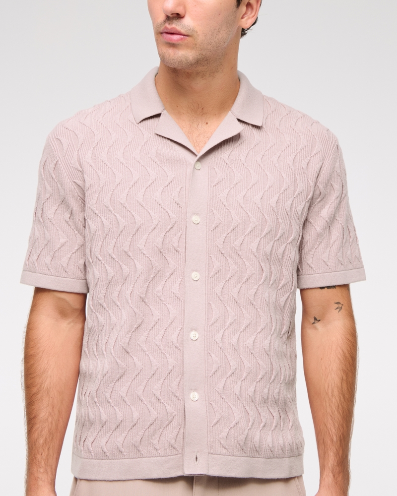 Geometric Stitch Button-Through Sweater Polo