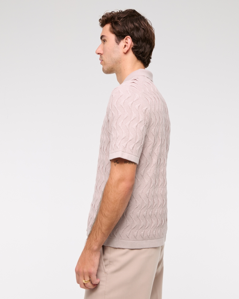 Geometric Stitch Button-Through Sweater Polo