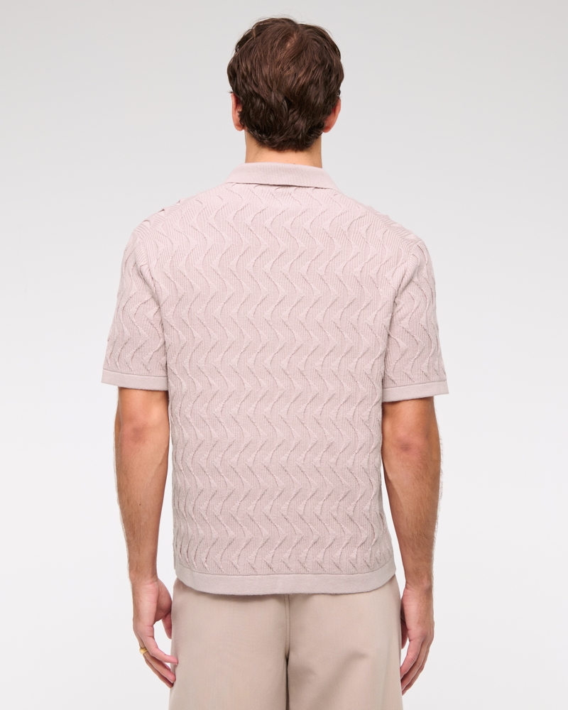 Geometric Stitch Button-Through Sweater Polo