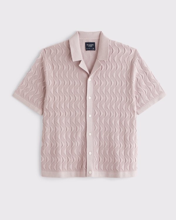 Geometric Stitch Button-Through Sweater Polo, Light Mauve view 1
