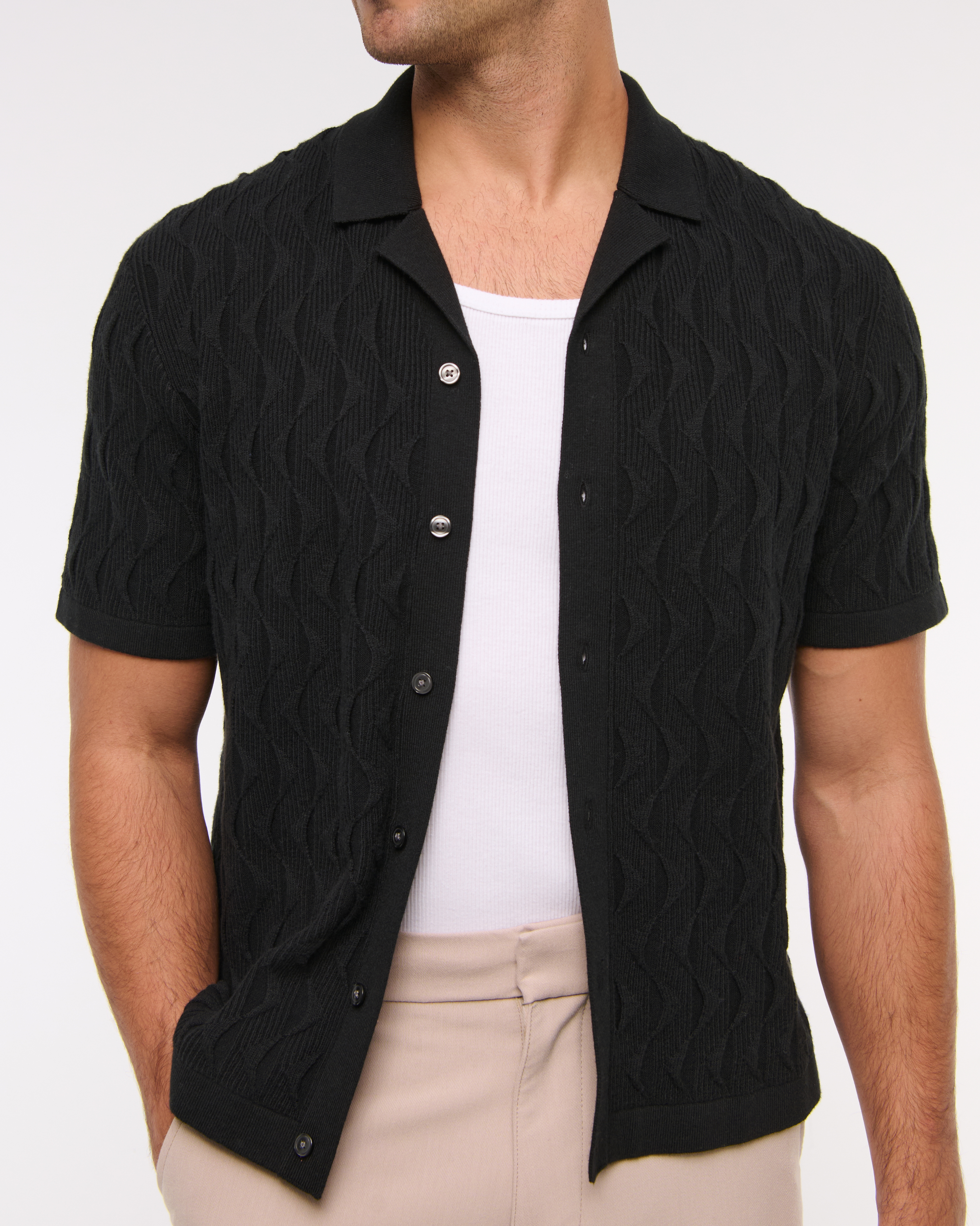Men's Geometric Stitch Button-Through Sweater Polo | Men's