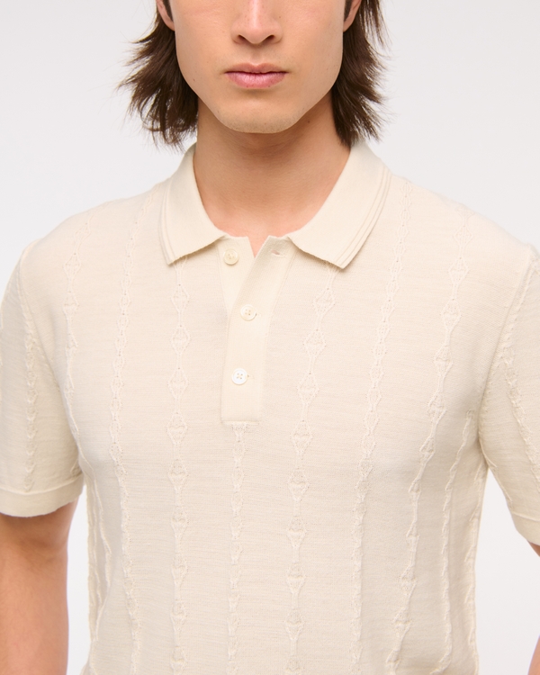 Merino Wool-Blend Stitch 3-Button Sweater Polo