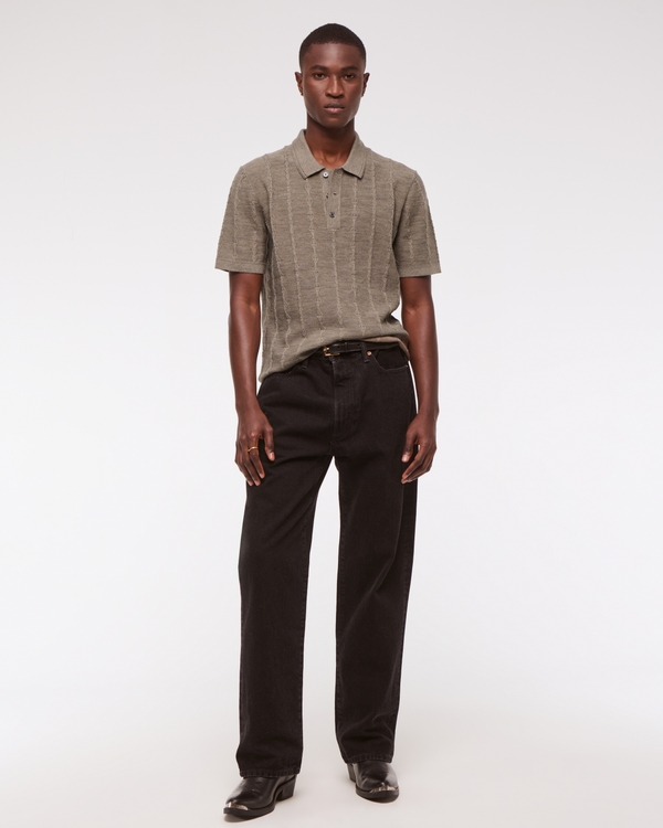 Merino Wool-Blend Stitch 3-Button Sweater Polo