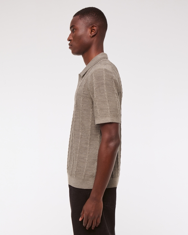 Merino Wool-Blend Stitch 3-Button Sweater Polo