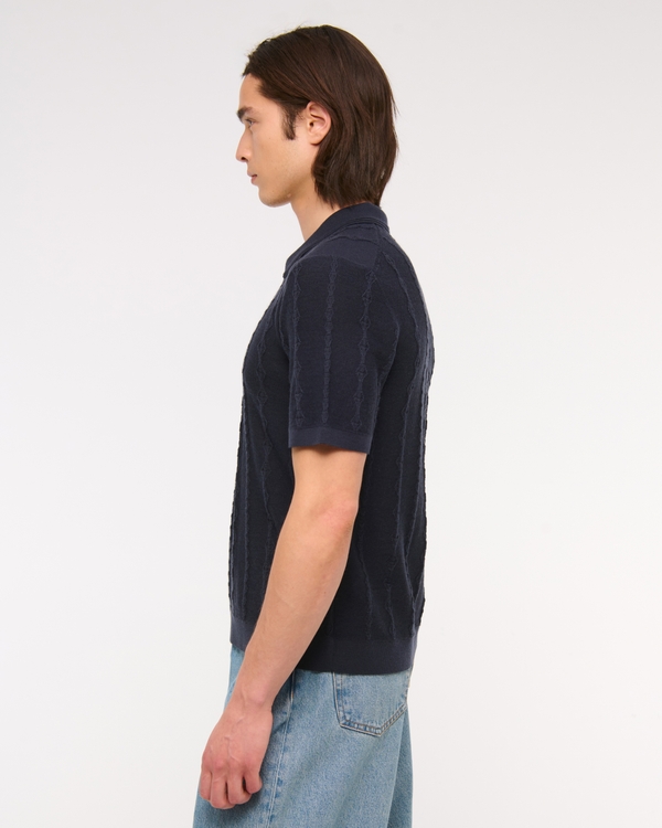 Merino Wool-Blend Stitch 3-Button Sweater Polo