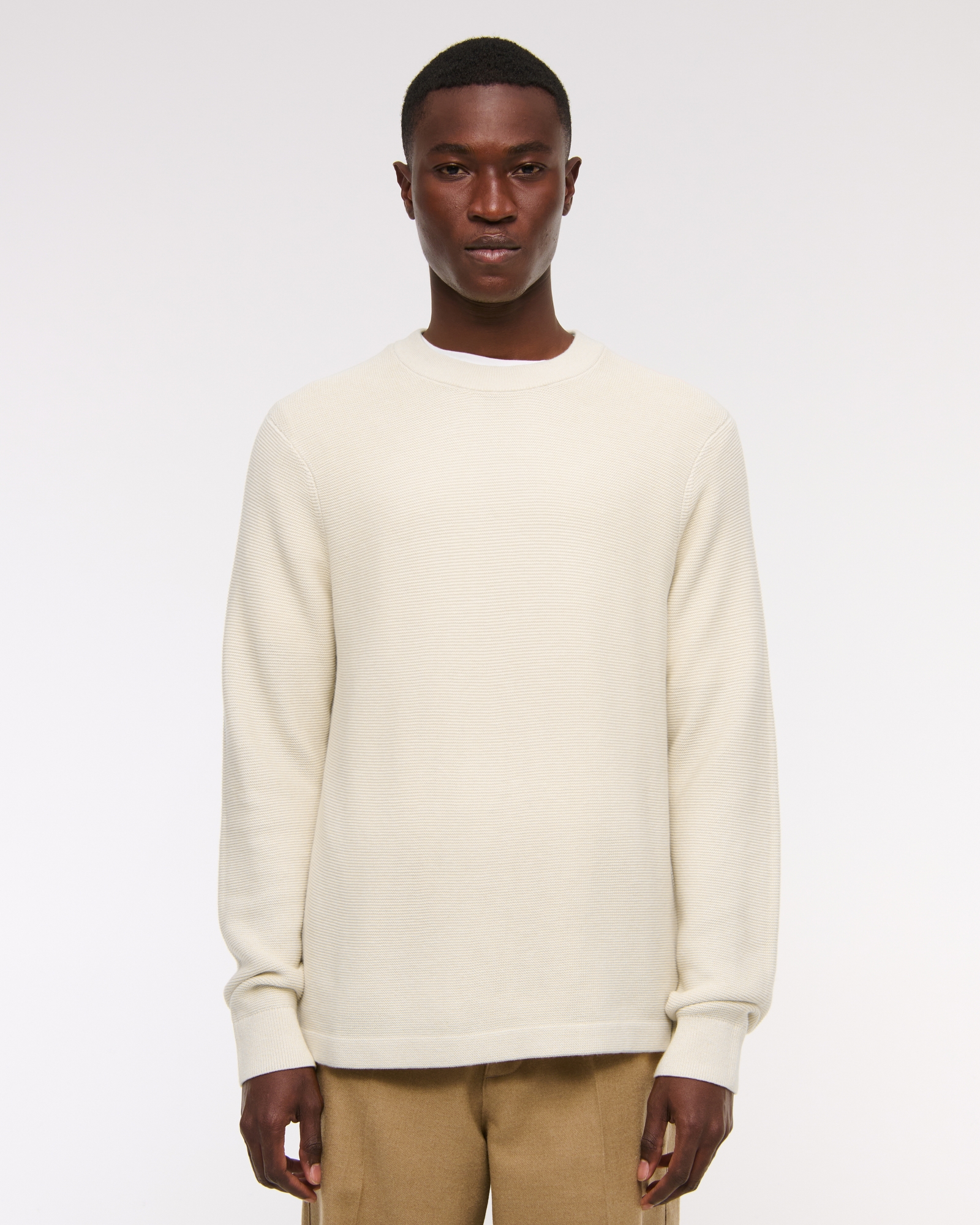 Pima Cotton Open-Hem Crew Sweater